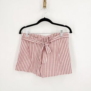 White and Red High Waist Striped Shorts